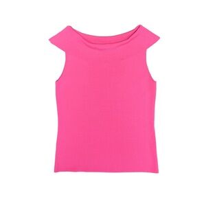 J.A.C. Vintage Top Women's Size Large Pink Stretch Knit Portrait Neckline‎ Shirt